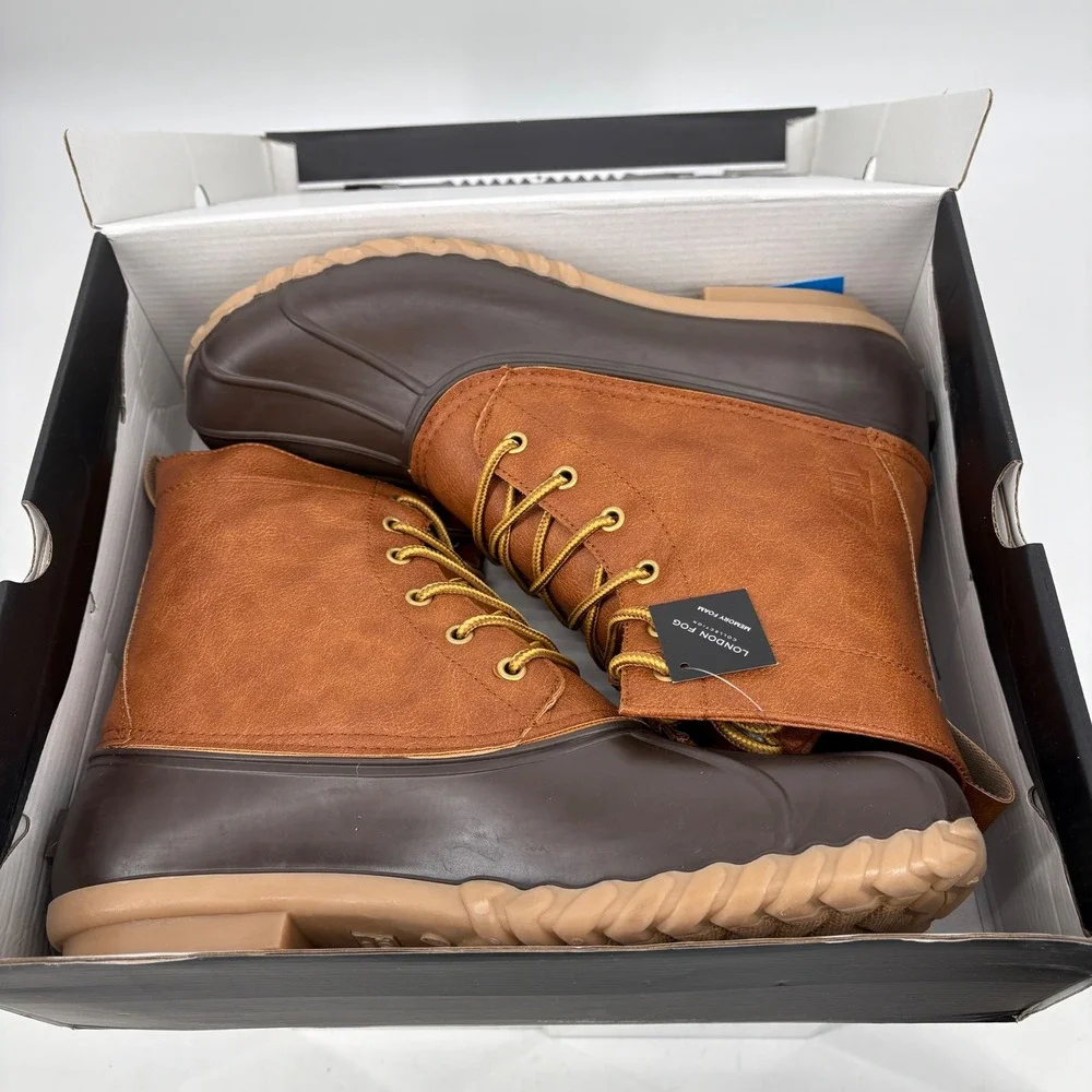 New 13 London Fog Seth Duck Boots Men Cognac Brown CL30424M Rain/Snow  Size :13